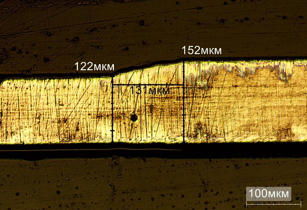 Металлографический снимок перехода между уровнями трафарета